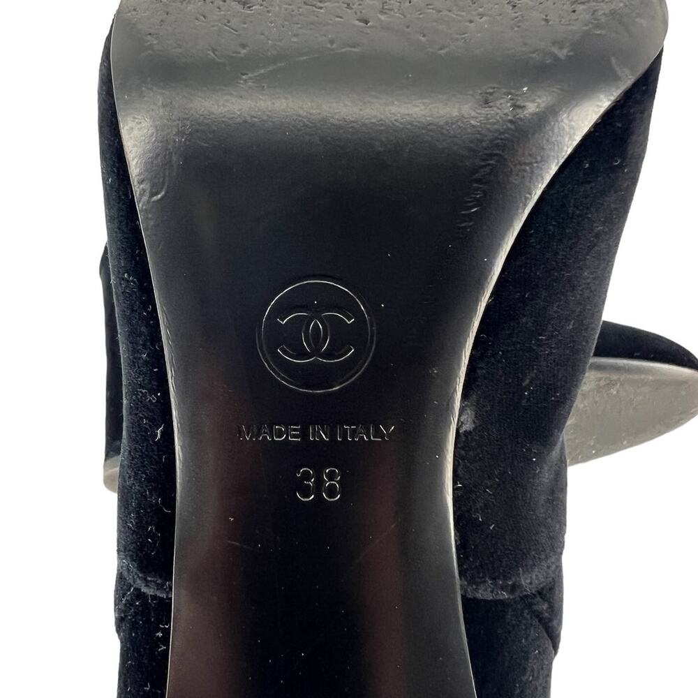 CHANEL Black Velvet Ankle Boots with Gold CC Medallion - Picture 15 of 16